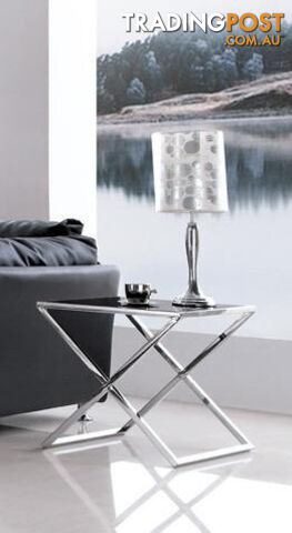 Lily Pollished Stainless Steel Side Table With Black Tempered Glass