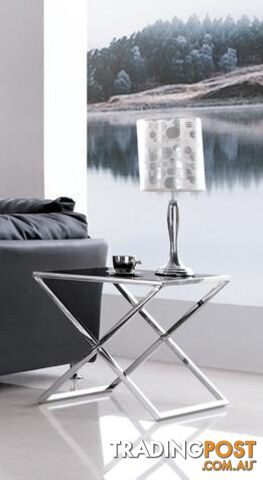 Lily Pollished Stainless Steel Side Table With Black Tempered Glass