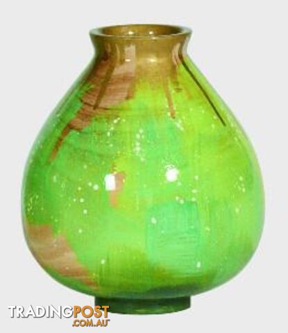 Small Handpaitned Wooden Vase: Gold & Green