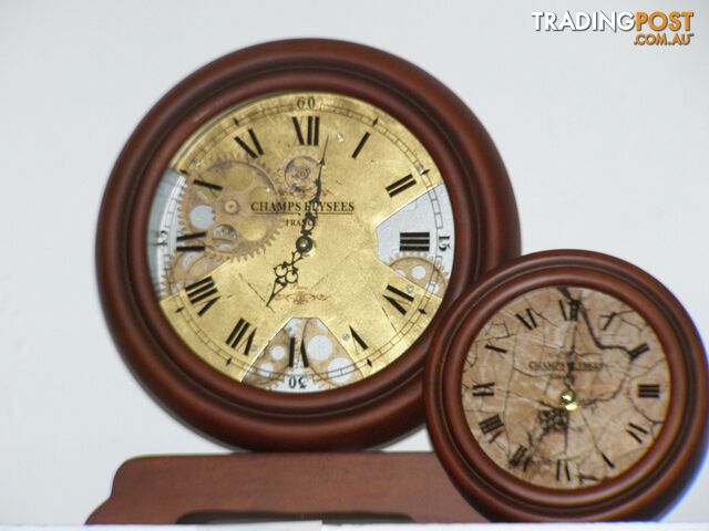 Champs Elysee France Antique Wooden Gear Table Clock