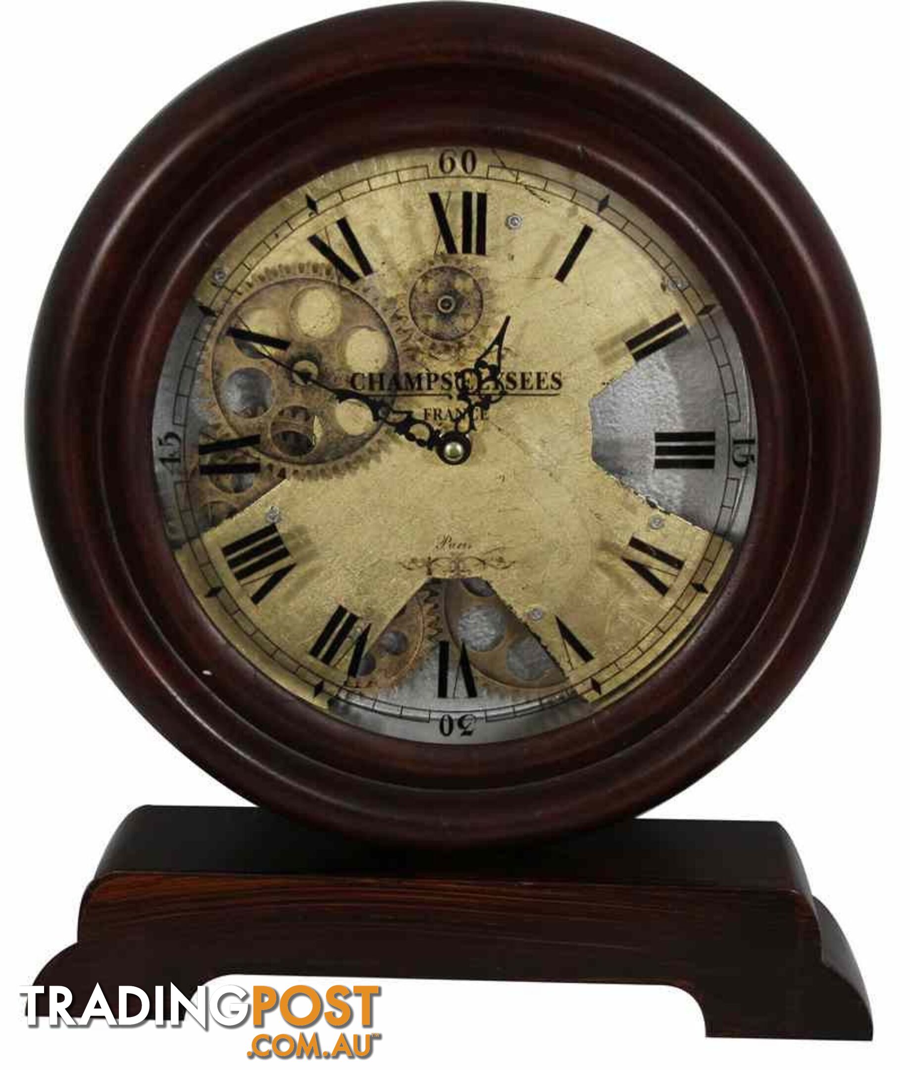 Champs Elysee France Antique Wooden Gear Table Clock