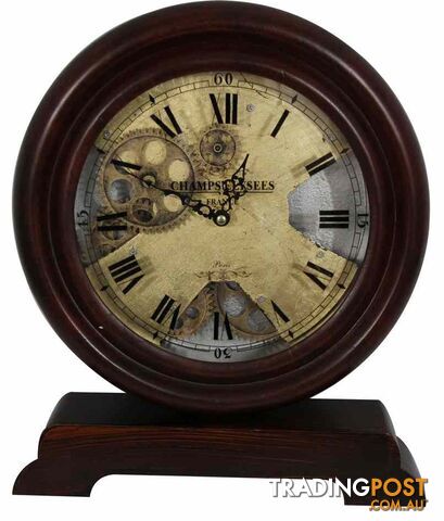 Champs Elysee France Antique Wooden Gear Table Clock