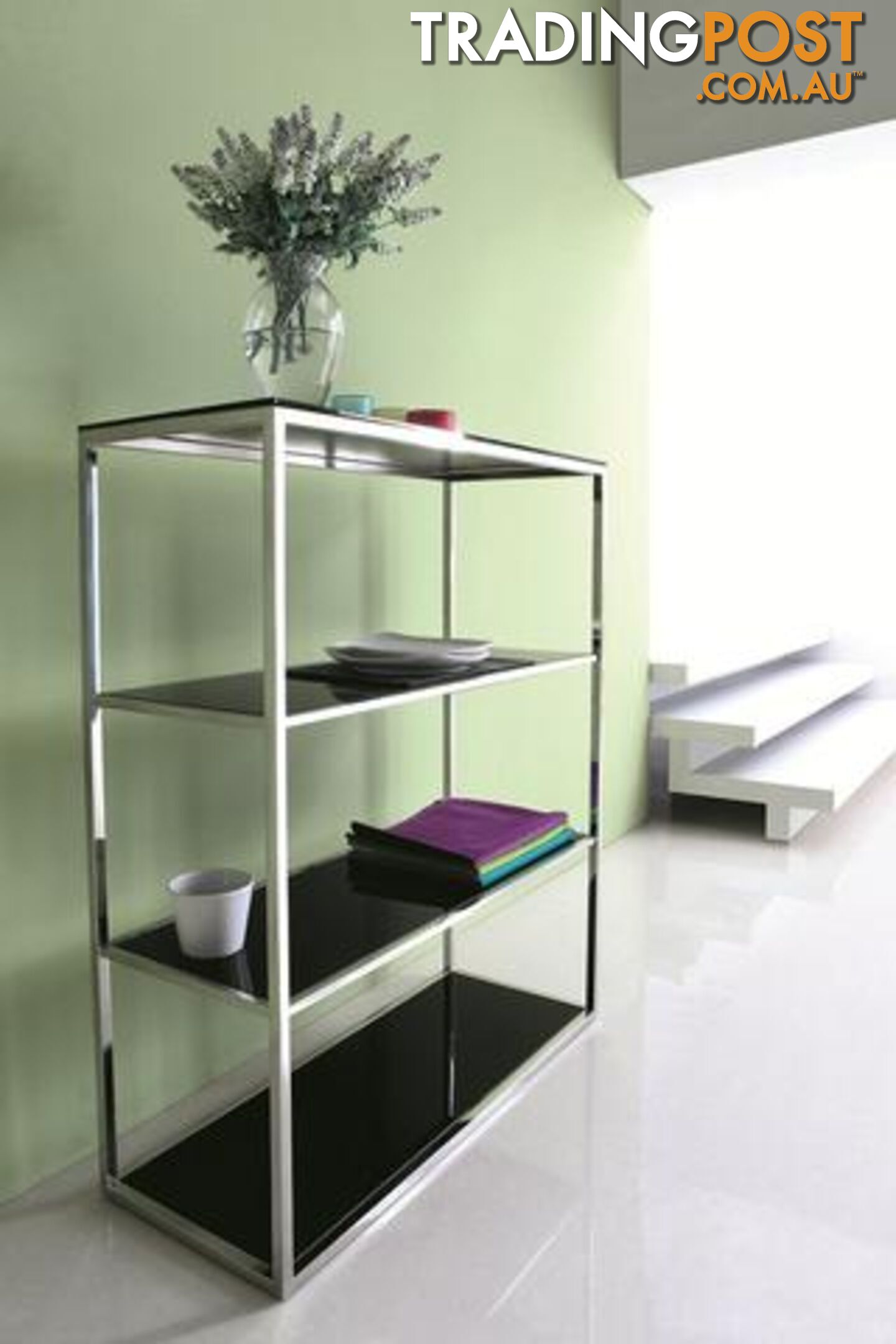 Spem Stainless Steel Shelving Unit With Black Glass Top