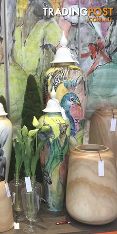 Large Handpainted Vase Zoo Portraits - photo 2 of 4