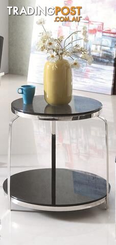 Coni Pollished Stainless Steel Side Table With Black Tempered Glass