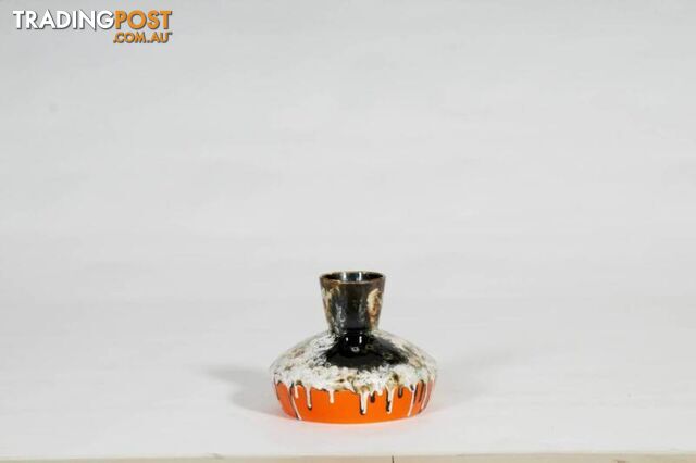 Small Geometric Textured Vintage Black And Orange Vase, Drip Pain