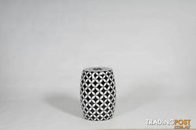 Geometric Morrocan Hand Painted -Black And White Stool