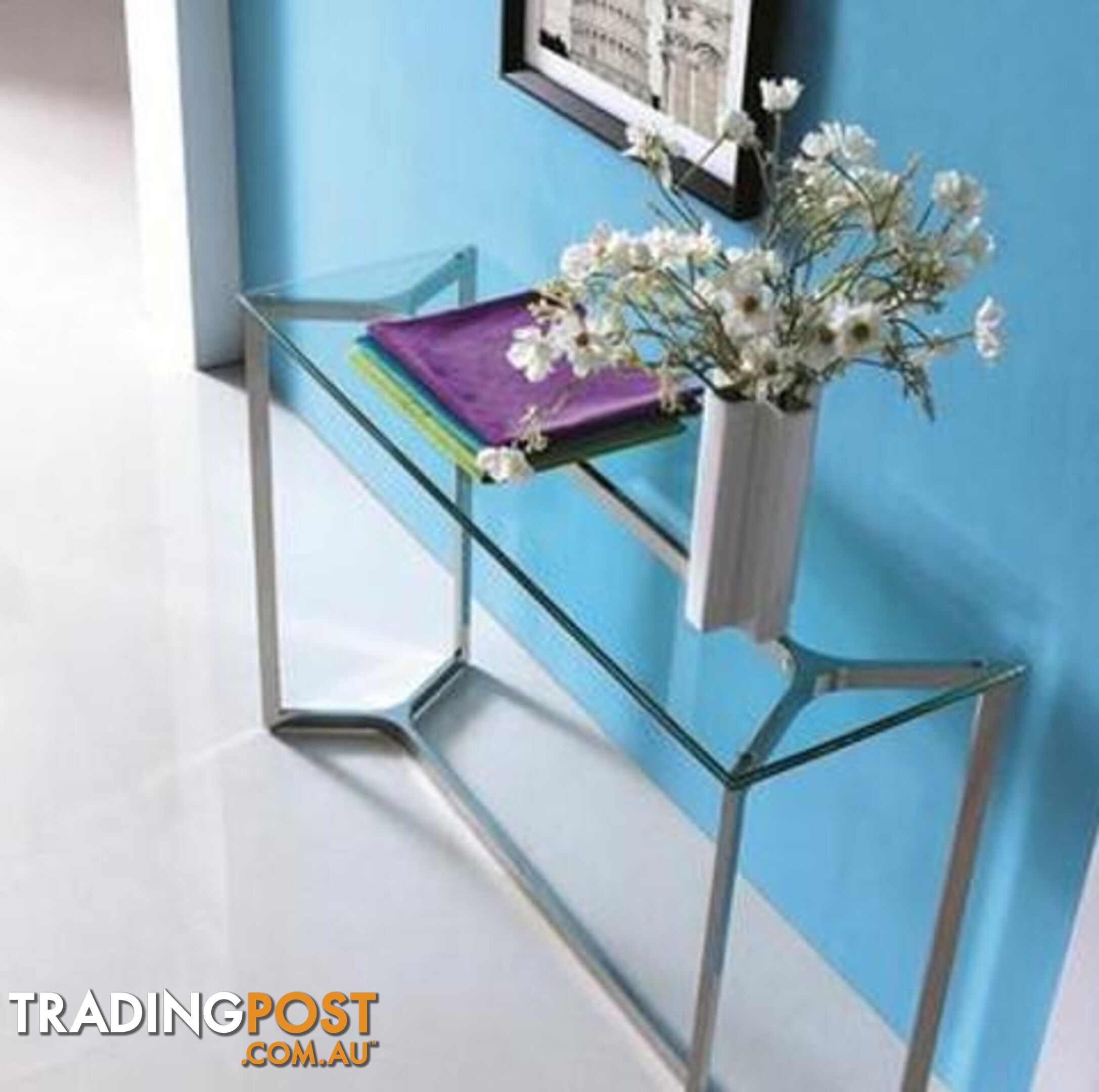 Elegant Stainless Steel Console With Clear Glass