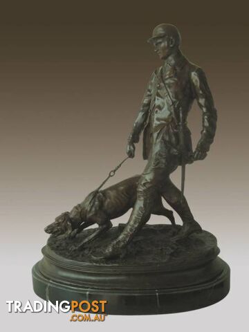 Hunter And Dog Bronze Marble Sculpture Deco