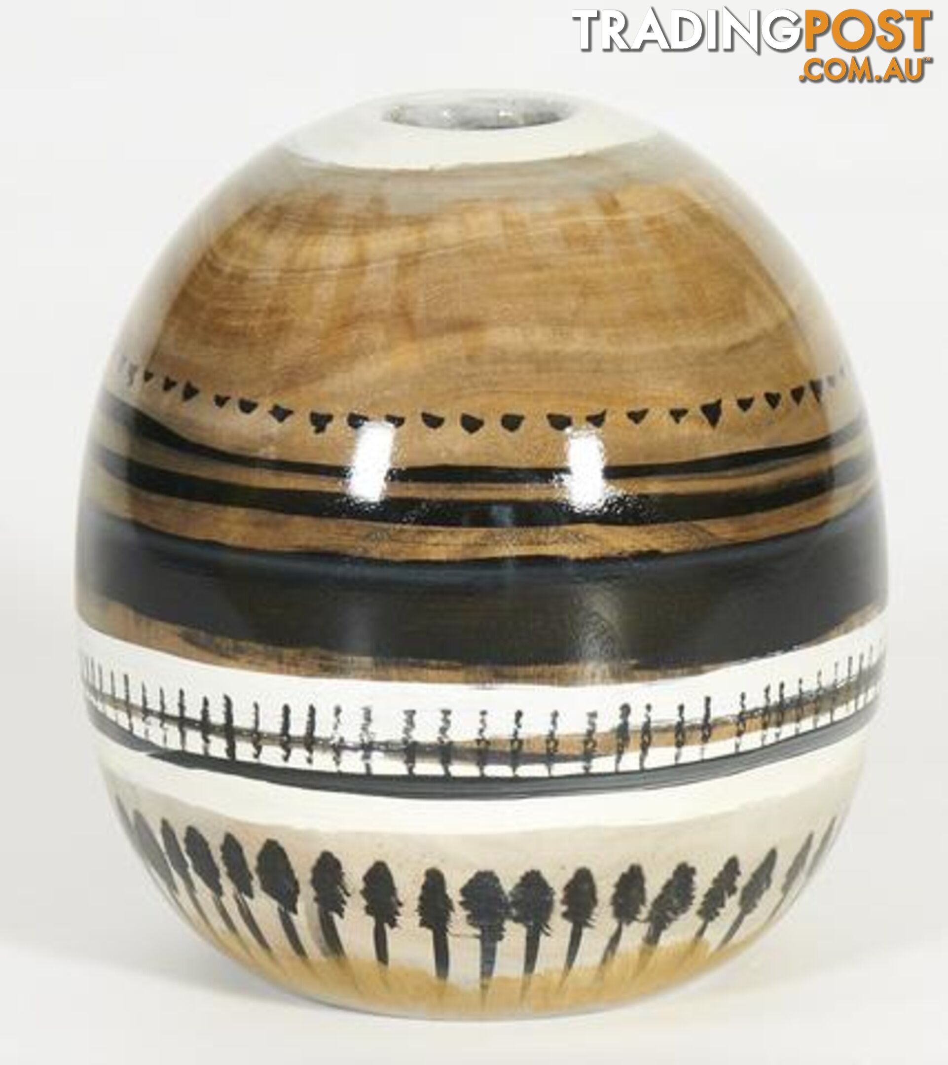 Round Handpaintned Wooden Vase: Dawn And Dusk