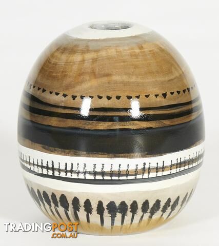 Round Handpaintned Wooden Vase: Dawn And Dusk