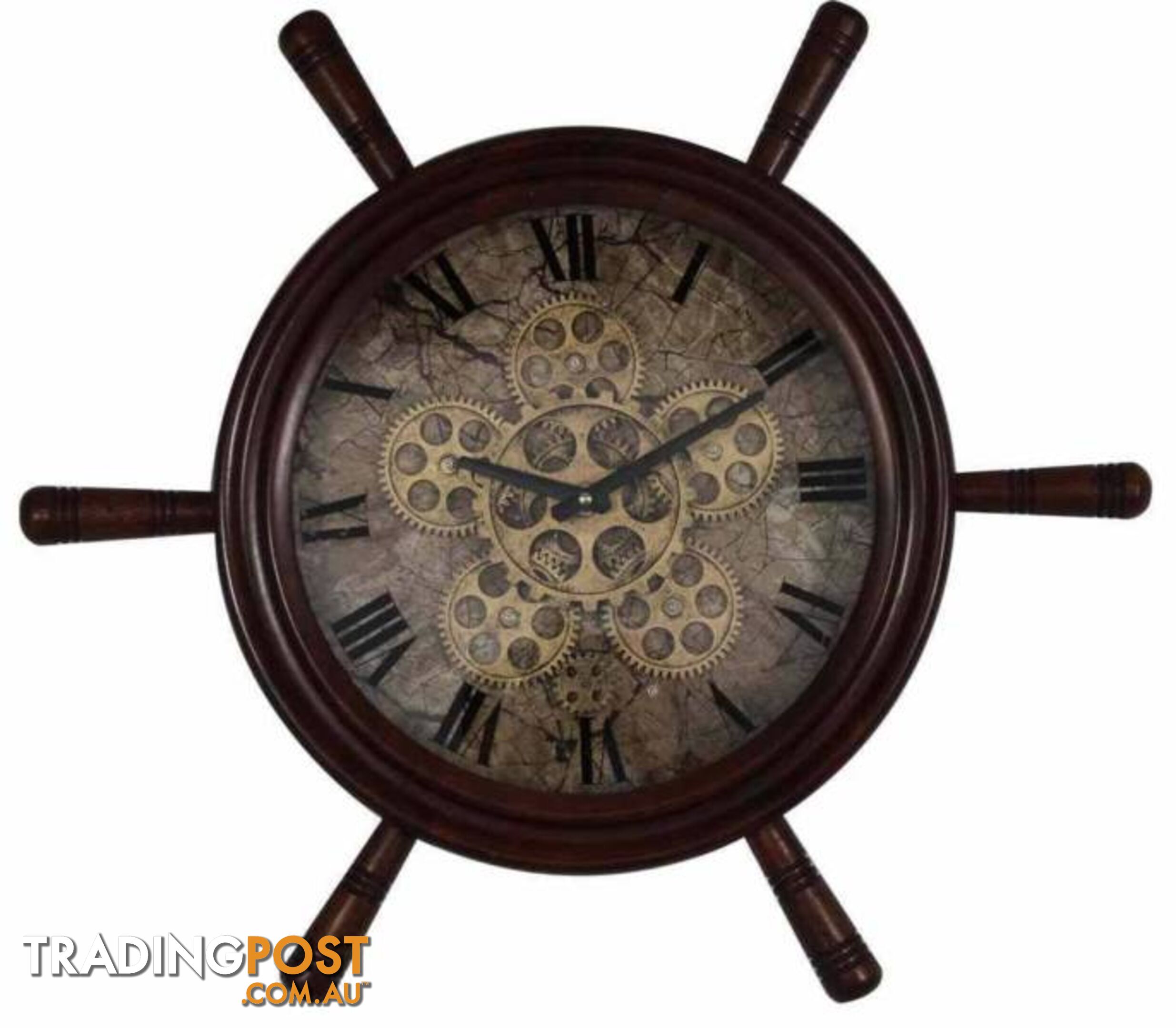 Large 59 Cm Wooden Ship Wheel Gear Wall Clock