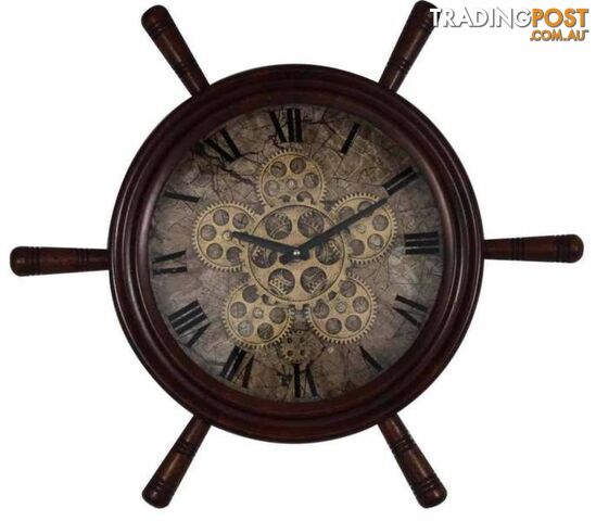 Large 59 Cm Wooden Ship Wheel Gear Wall Clock