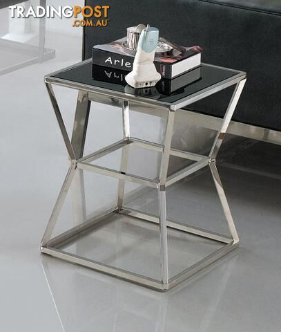 Soma Pollished Stainless Steel Side Table With Black Tempered Glass