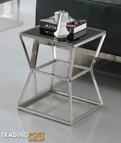 Soma Pollished Stainless Steel Side Table With Black Tempered Glass