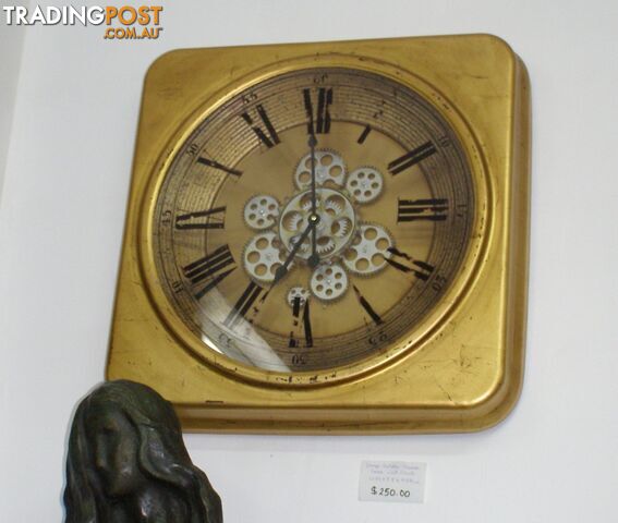 Large Golden Square Gear Wall Clock