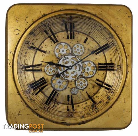 Large Golden Square Gear Wall Clock