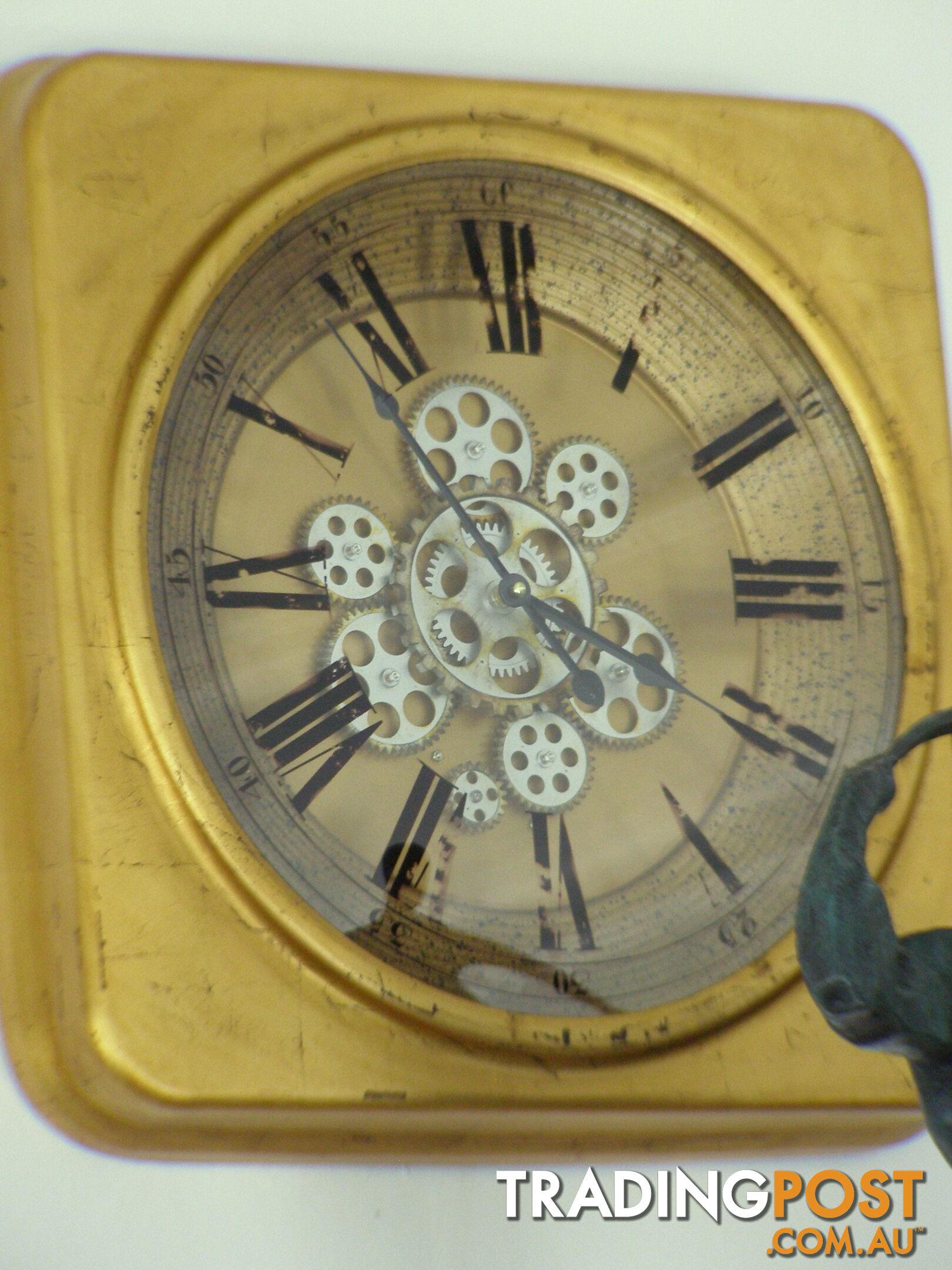 Large Golden Square Gear Wall Clock