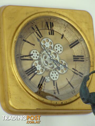 Large Golden Square Gear Wall Clock