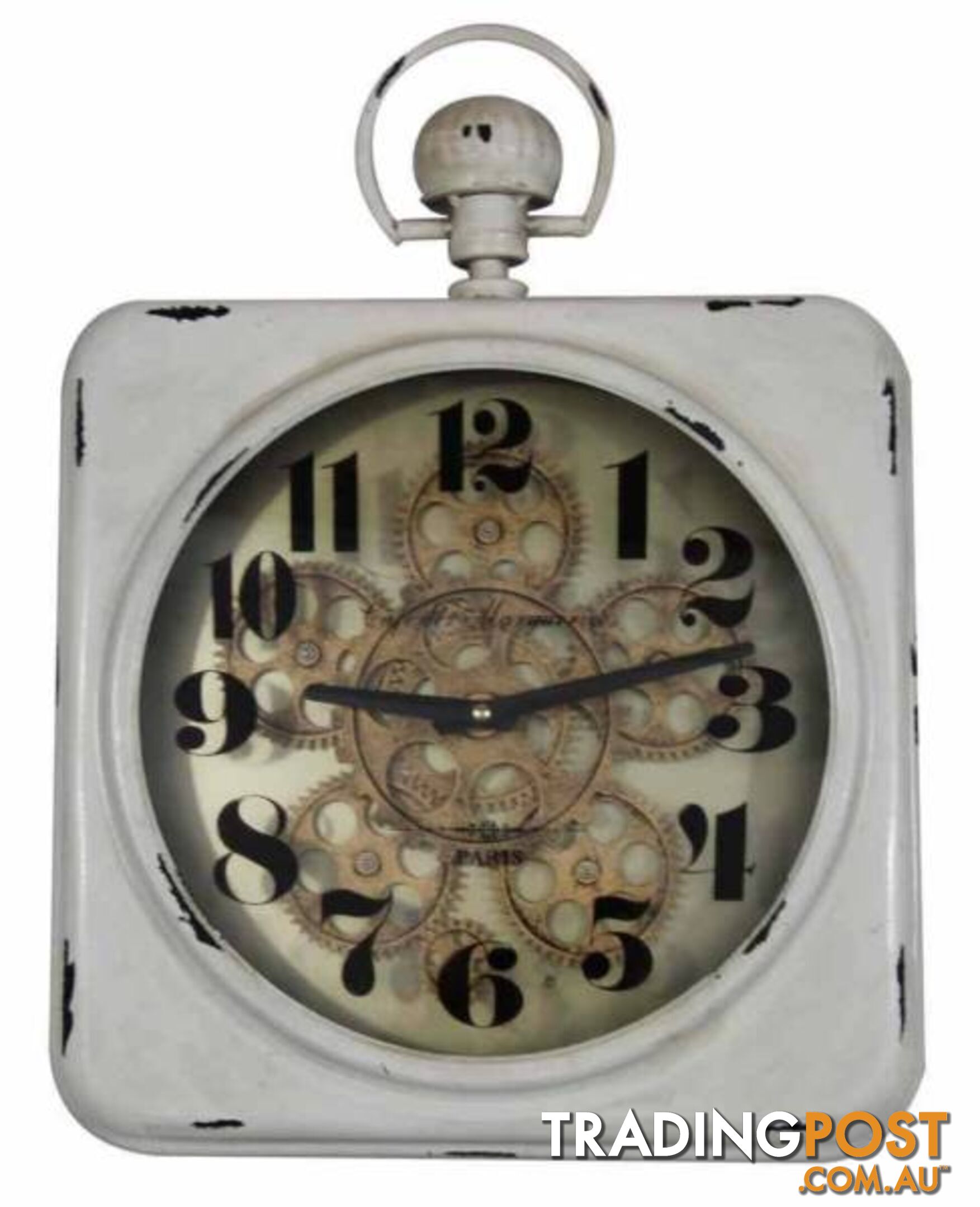 Antique Look Cafe De Marguerites Square Gear Wall Clock