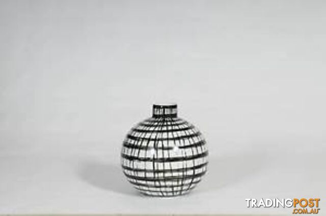 Large Handpainted Graphic Black And White Strips Vase