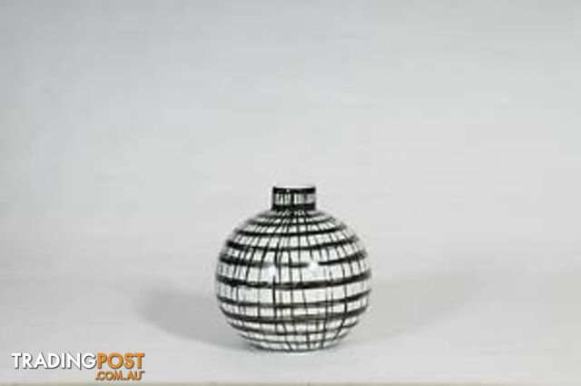 Large Handpainted Graphic Black And White Strips Vase