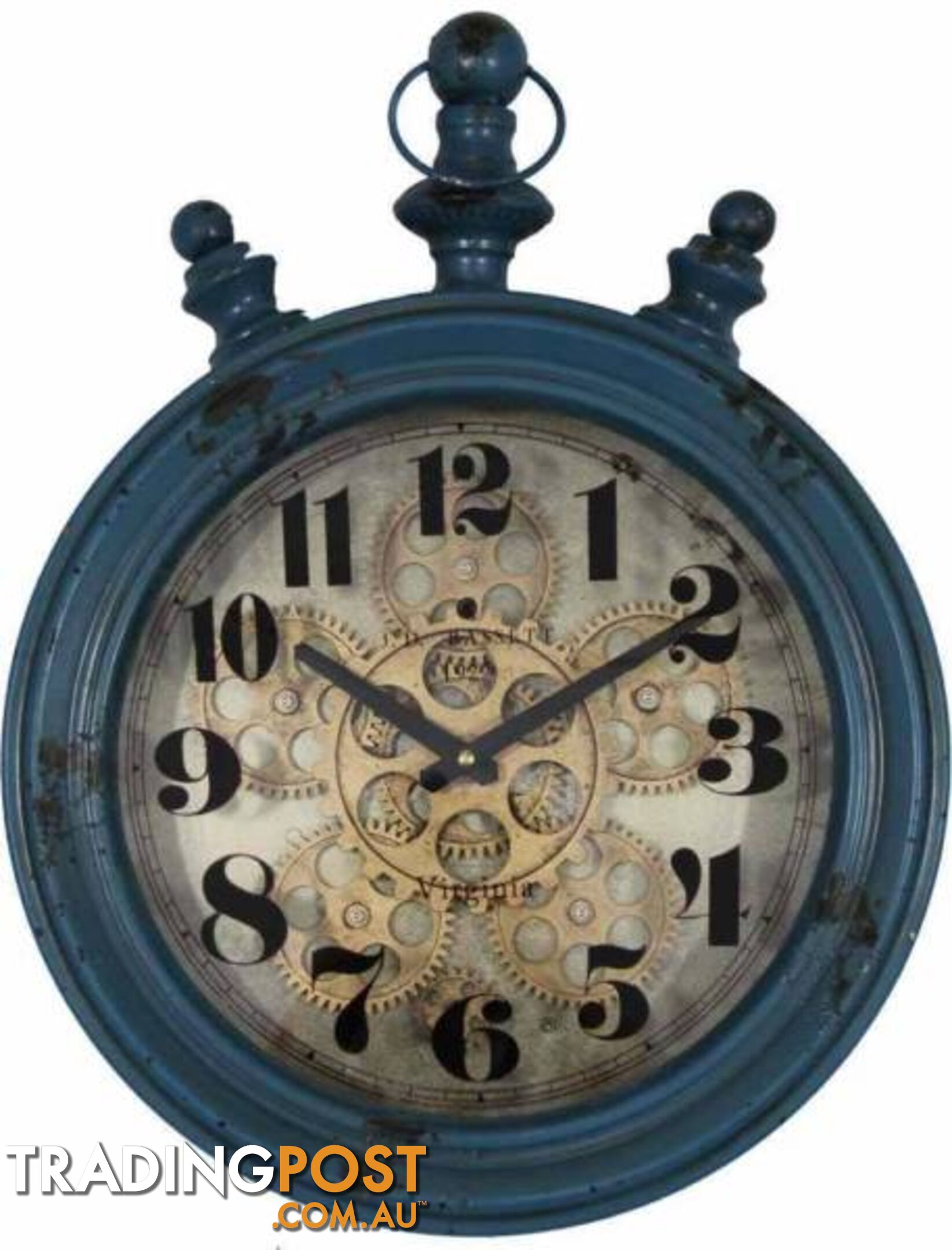 Large 35 Cm Metal Oval Wall Gear Clock