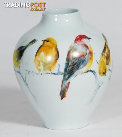 Larg Handpainted Vase: Birds On Branch