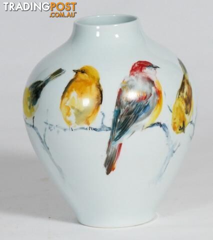 Larg Handpainted Vase: Birds On Branch