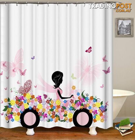 Black Figure In A Flowery Car Shower Curtain - Curtains - 7427045955776