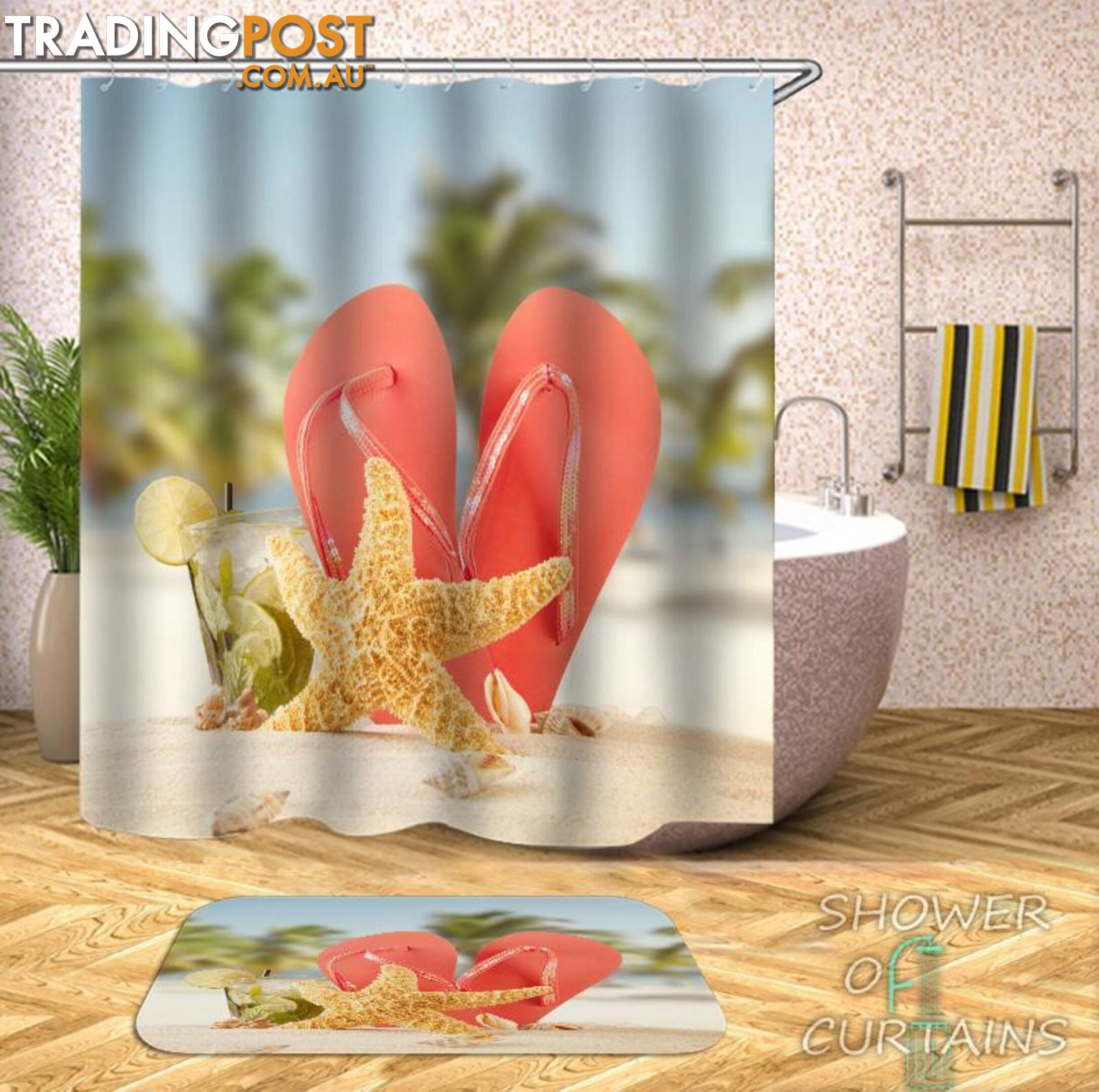 Stare Fish And Flip Flop Shower Curtain - Curtain - 7427046281317