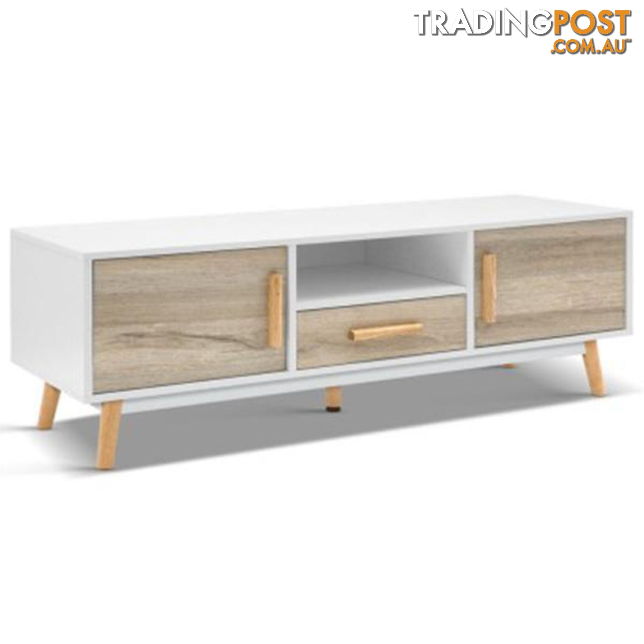 120cm Wooden Entertainment Unit - White & Wood - Artiss - 9350062149829