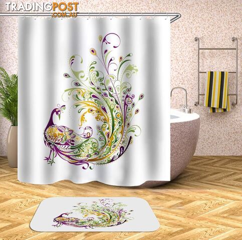 Green Yellow Purple Peacock Shower Curtain - Curtains - 7427045951693