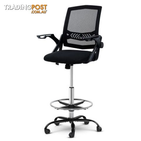 Office Chair Veer Drafting Stool Mesh Flip Up Armrest Black - Artiss - 7427046189675