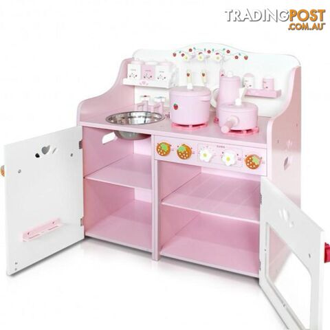Wooden Kitchen Play Set - Pink - Keezi - 4326500261922