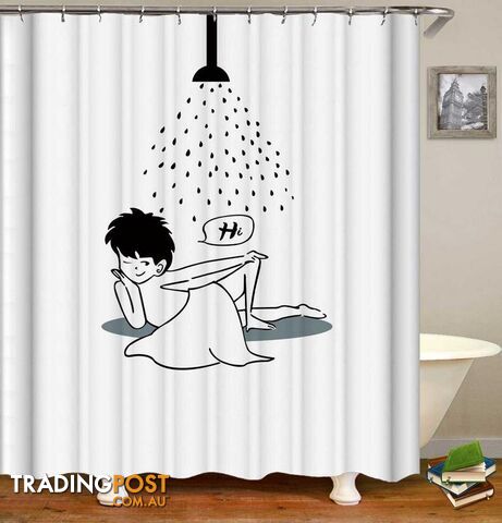 Hi Black And White Drawing Shower Curtain - Curtain - 7427046093514
