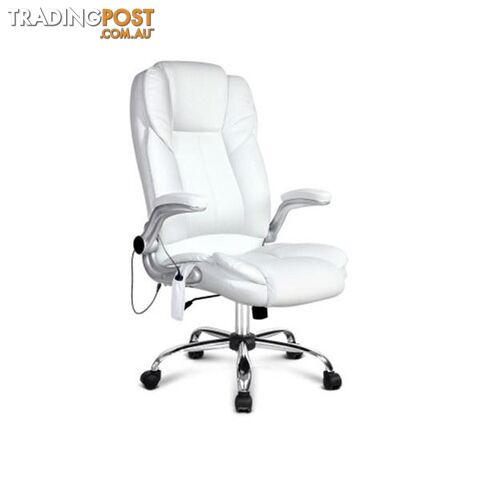 PU Leather 8 Point Massage Office Chair - White - Unbranded - 9350062191415