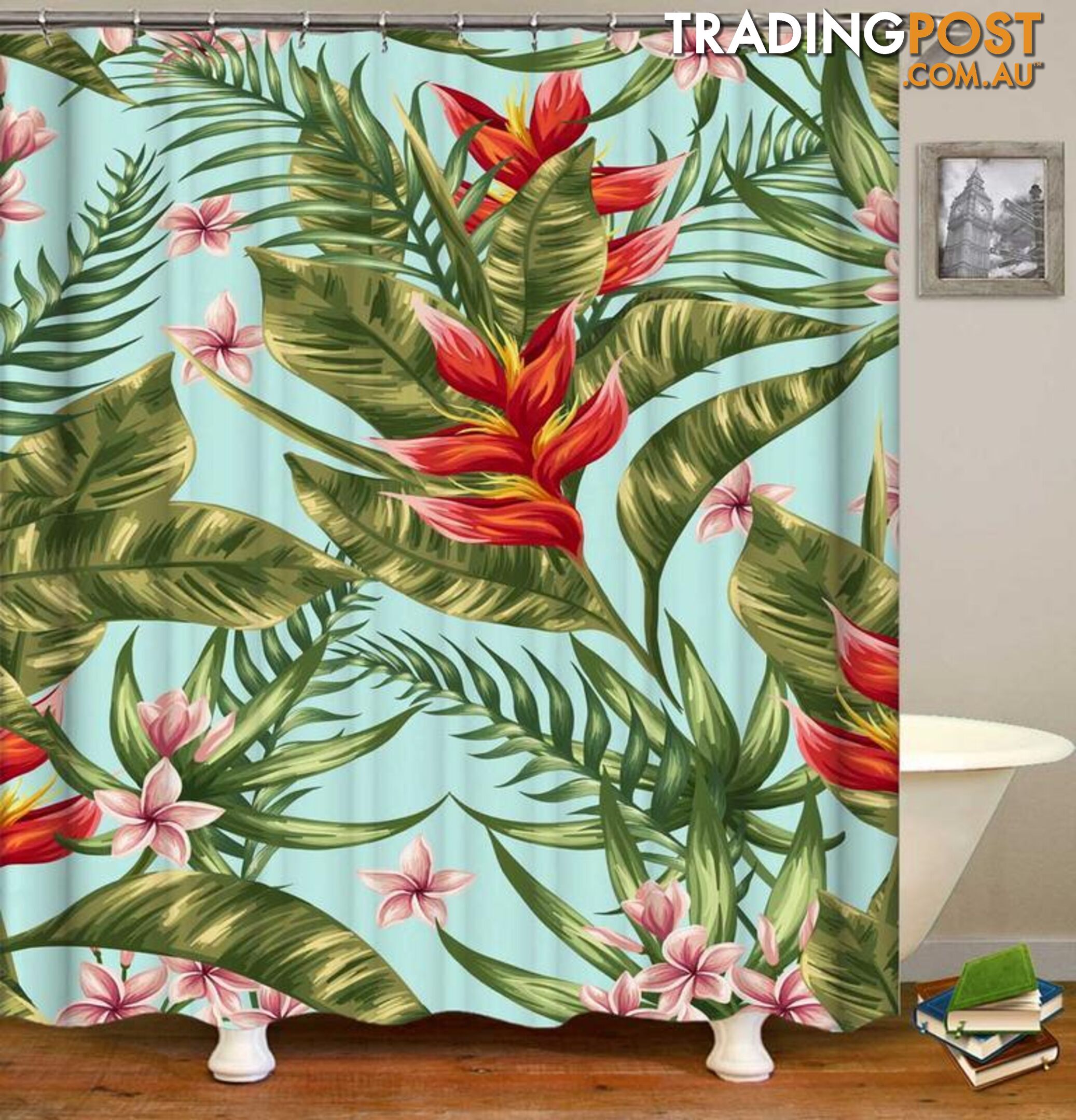 Tropical Red And Green Shower Curtain - Curtains - 7427046068246