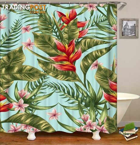 Tropical Red And Green Shower Curtain - Curtains - 7427046068246