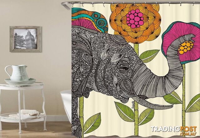 Oriental Elephant And Flowers Drawing Shower Curtain - Curtain - 7427046031165