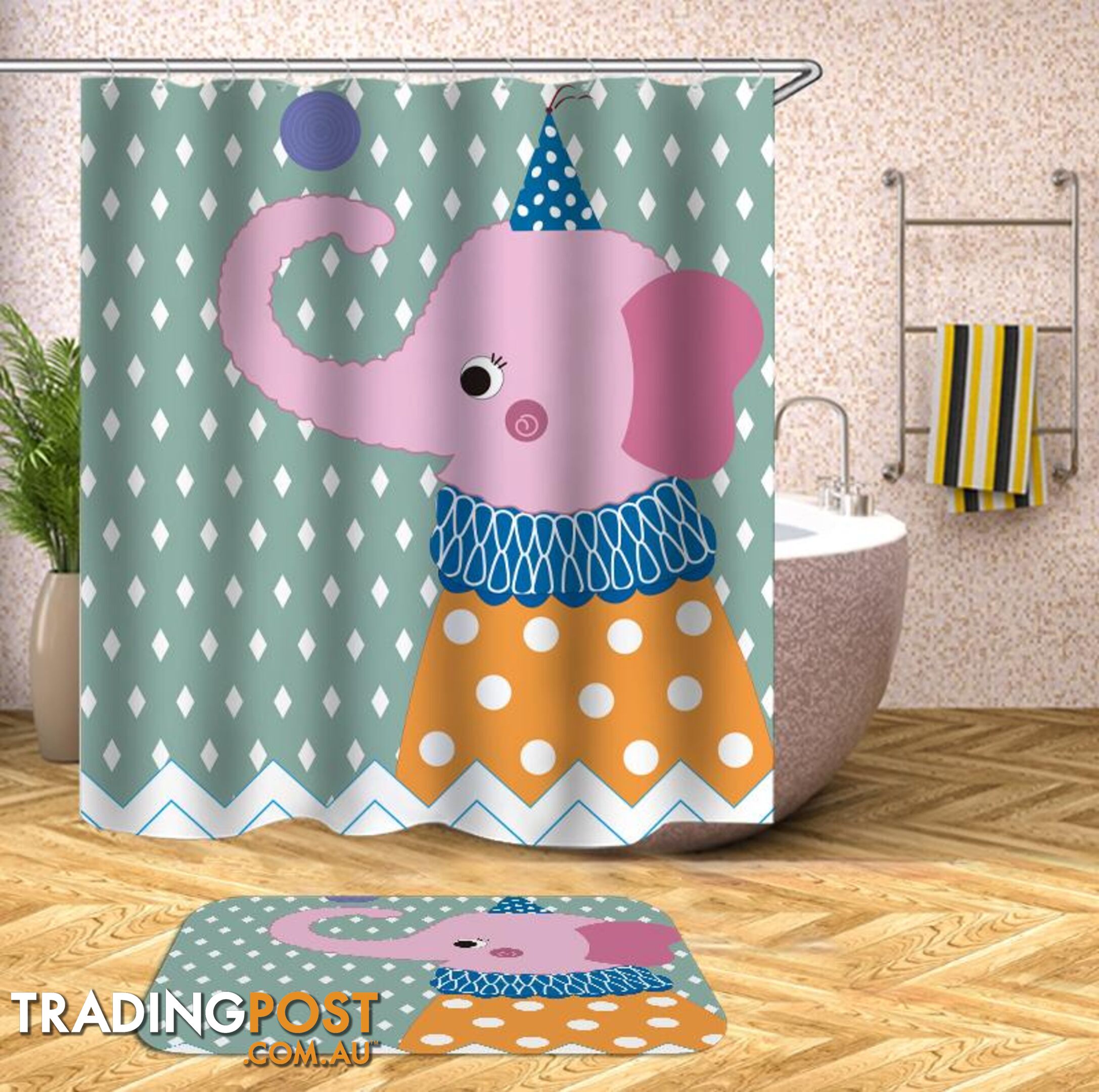 Childish Elephant Character Shower Curtain - Curtain - 7427046034647