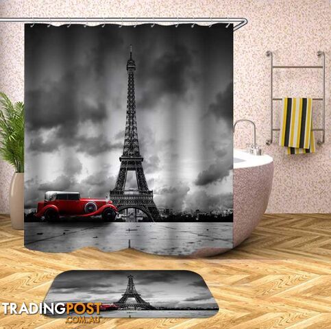 Classic Car At The Eiffel Tower Shower Curtain - Curtain - 7427046081474
