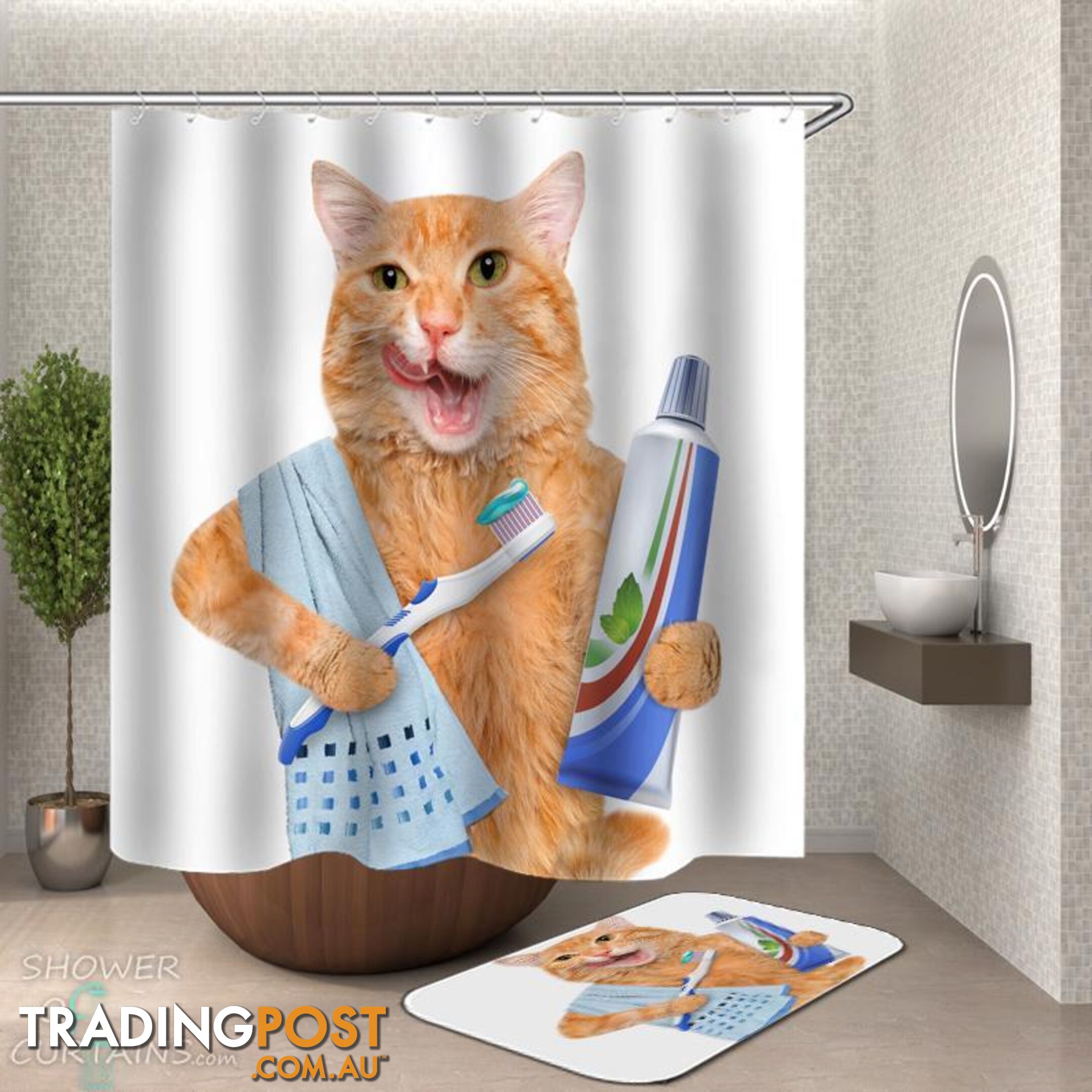 Cat Brushing Its Teeth Shower Curtain - Curtain - 7427046232951