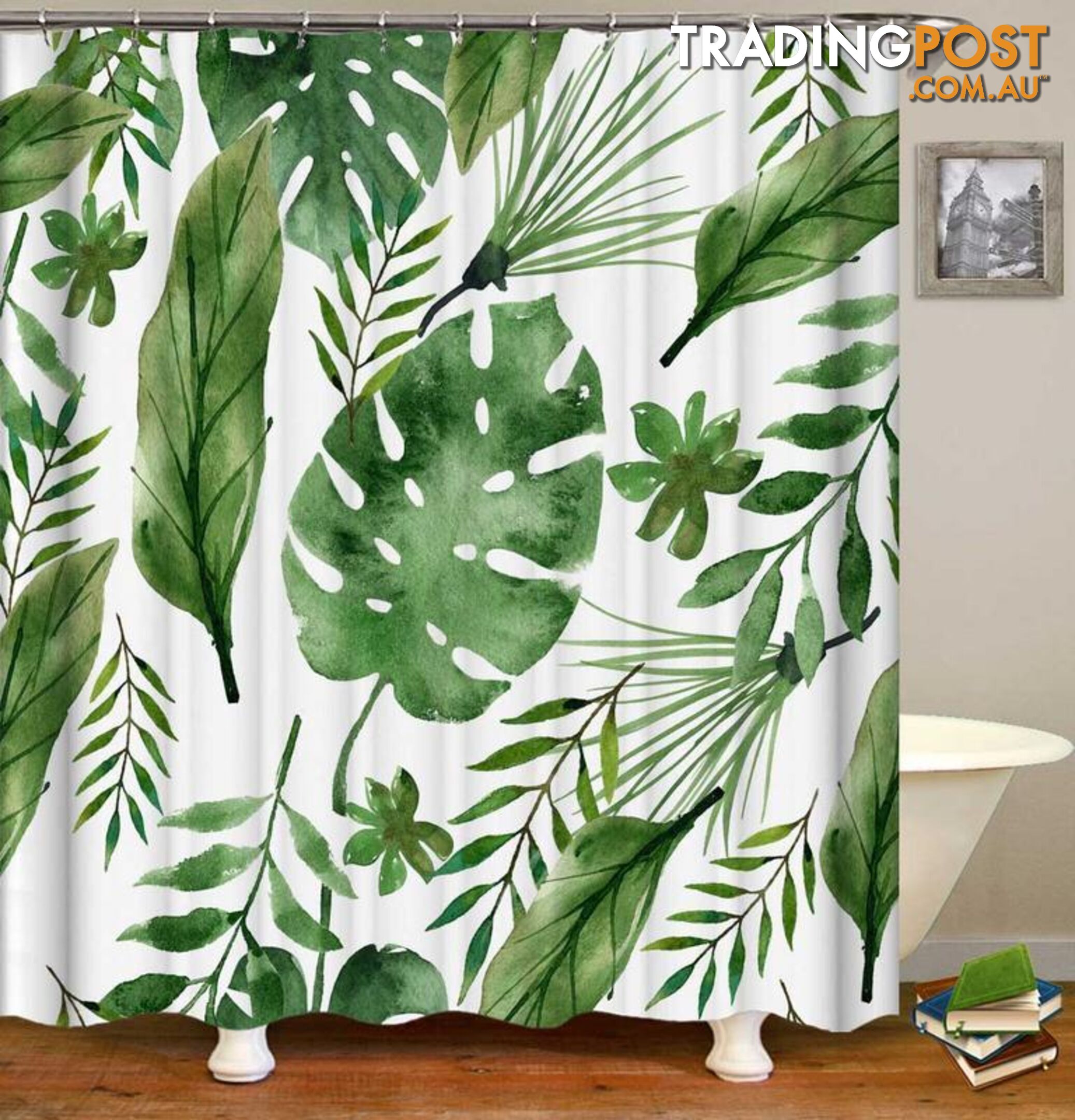 Simple Green Leaves Painting Shower Curtain - Curtain - 7427046098847