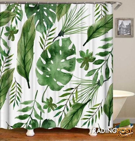 Simple Green Leaves Painting Shower Curtain - Curtain - 7427046098847