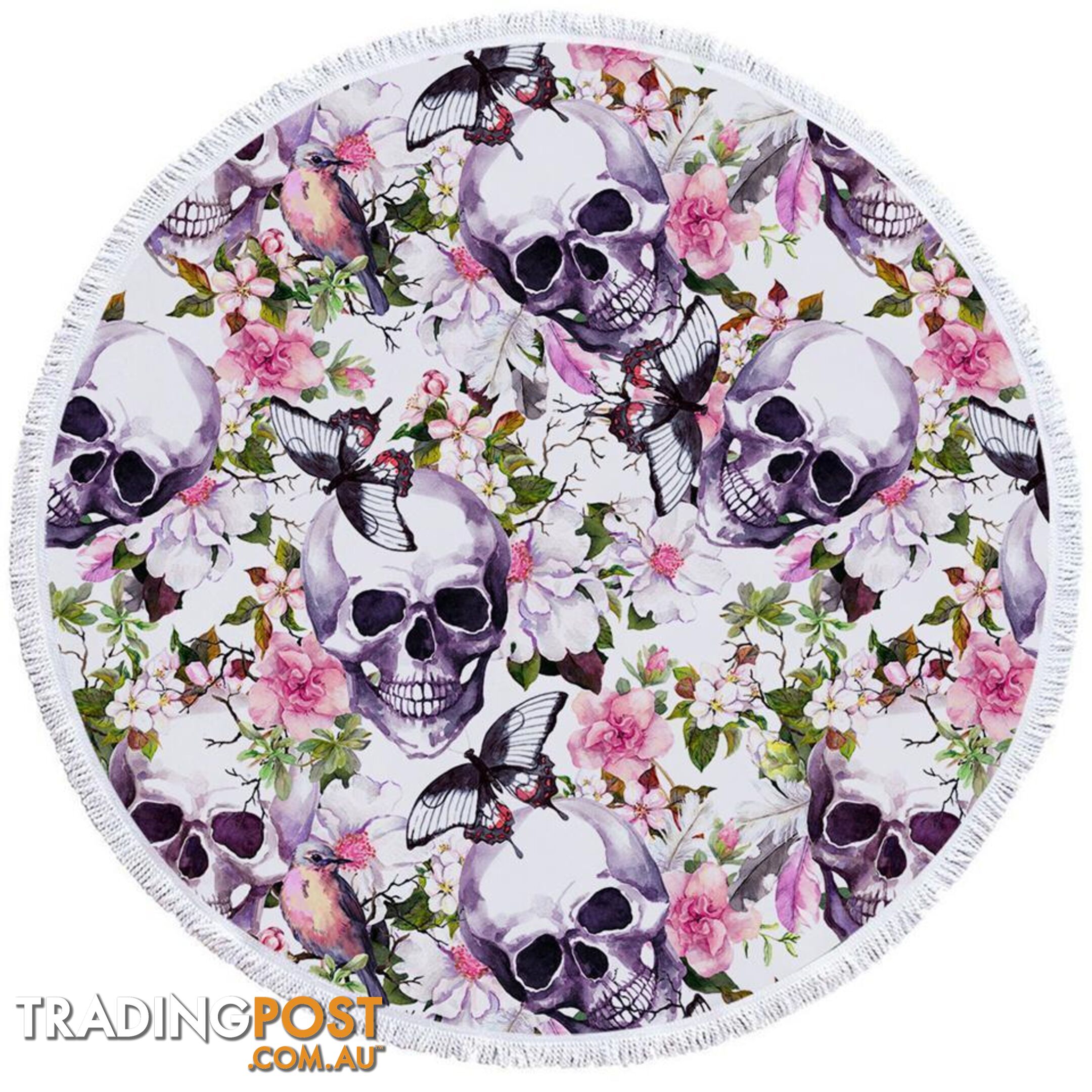 Floral Skulls Beach Towel - Towel - 7427046308465