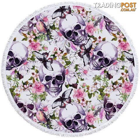 Floral Skulls Beach Towel - Towel - 7427046308465