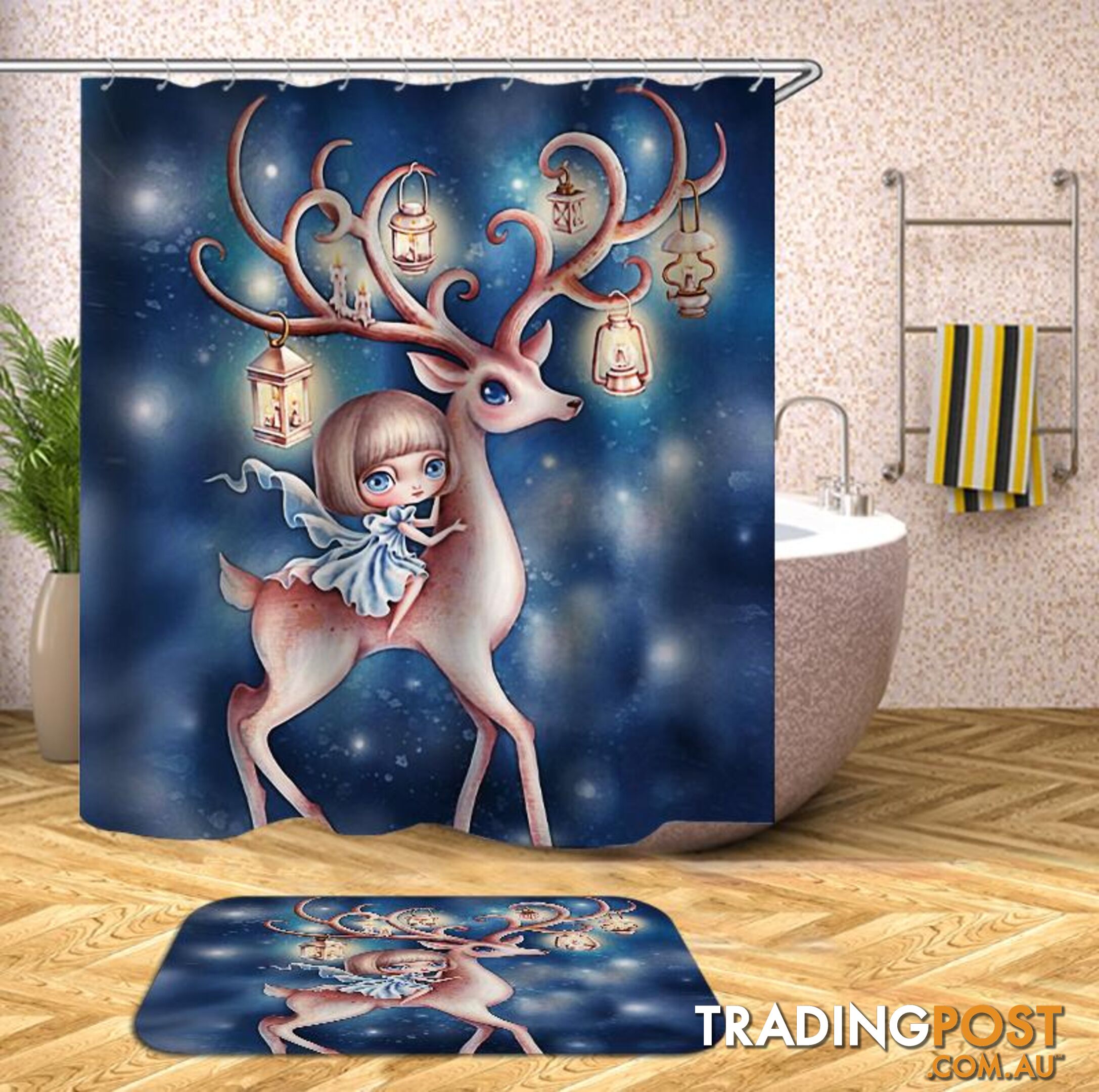 Cartoon Girl Riding A Deer Shower Curtain - Curtain - 7427045945555