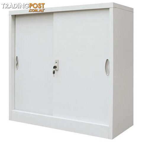 Grey Office Cabinet with Sliding Metal Doors - Unbranded - 9476062103934