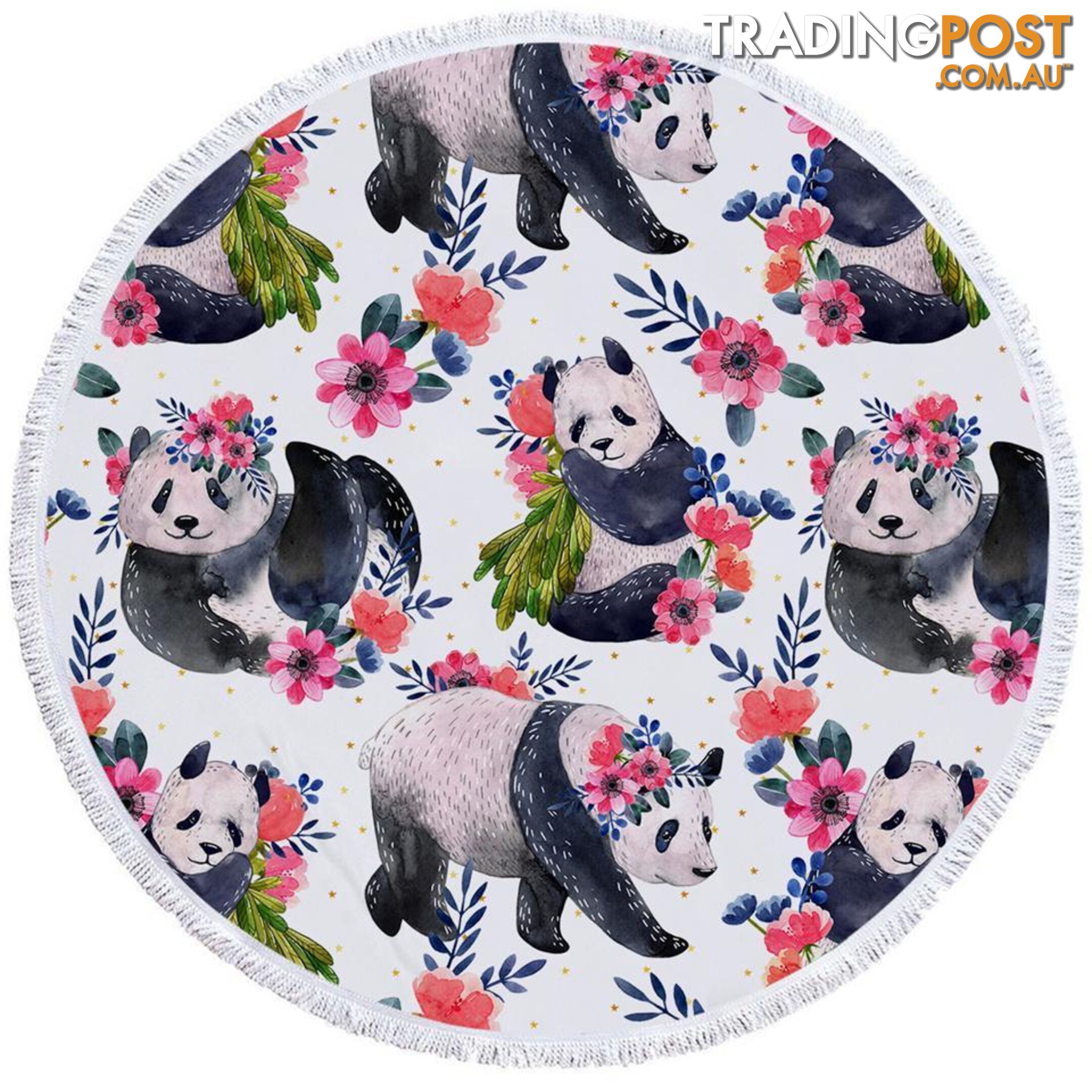 Floral Pandas Beach Towel - Towel - 7427046305853